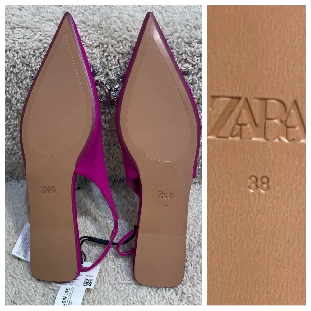 NWT! ZARA FLAT MULES WITH EMBELLISHED BOW FUCHSIA - Picture 5 of 8